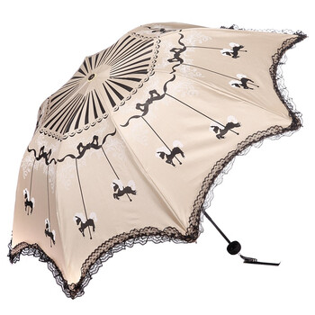 天堂伞 旋转木马三折晴雨伞33021E金色