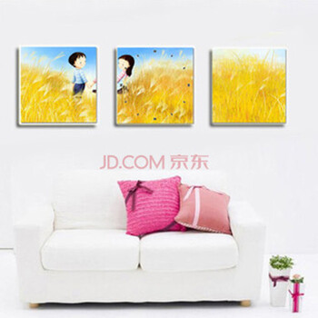 红兔子 男孩女孩三联画 挂钟挂画 无框画挂钟 静音扫描 AJH45
