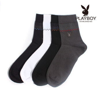 PLAYBOY 花花公子 男士条纹纯棉透气排汗休闲中统袜子四色可选2155 白色 均码
