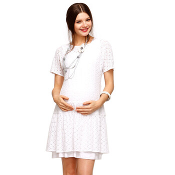 惠葆孕妇装 夏装新品 提花镂空连衣裙 两件套Q8207 白色 XXL