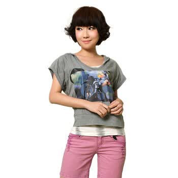 Basic House 百家好夏装 女款潮流喷绘T恤HLTS325Z 麻灰色 165/68A/L