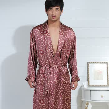 家金三塔SY010 100%桑蚕丝印花男<em>睡袍 腰带</em> 