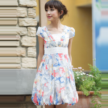 妮蕾迪 2012夏新款优雅甜美亮钻钉珠装饰修身连衣裙1207 蓝色 XL