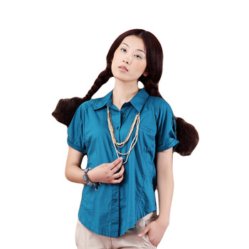 茵曼Inman 2012新品 棉女装衬衫 女 短袖B10082 绿蓝格 S