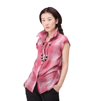 茵曼INMAN 女款 翻领拼接抽褶格子衬衫B10047B10047 红格 XL