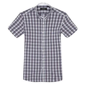 约翰逊JOHANSSON男士全棉色织格纹短袖衬衫修身款多色J12SS1014 蓝色 XL