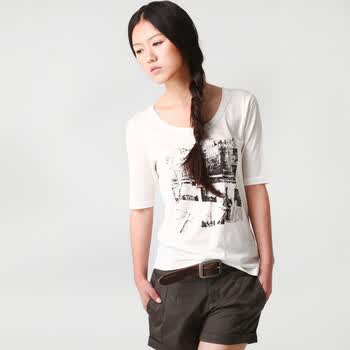 伊思君凯 ESBACK 2012夏新款T恤时尚圆领中袖印花T恤 1500320ZCS076 白色 L