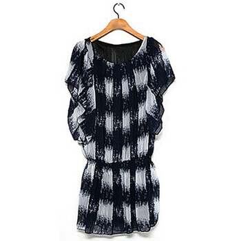 韩都衣舍 韩国2012新春新款女装圆领荷叶袖雪纺衫DQ1459 蓝色 M