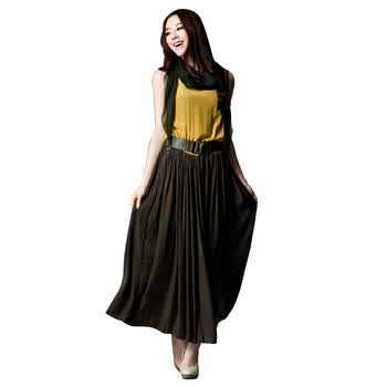 美丽故事*2012夏装新款韩版时尚女装无袖雪纺连衣裙长裙511737 黄色 均码
