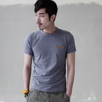 时尚起义 韩国多色口袋补丁T恤 男585806 灰色 L