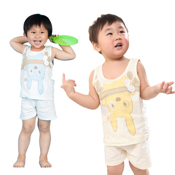 婴之谷 纯棉肩钮短袖套+纯棉背心套 男女同款 51145 背心黄/背心绿 36个月
