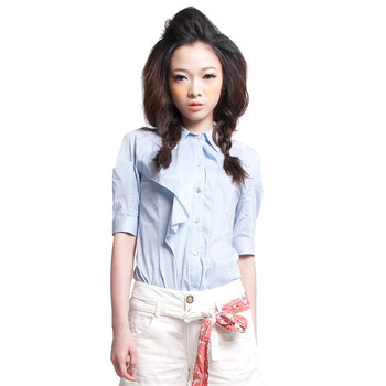 Basic House 百家好 夏装 荷叶边时尚衬衫HLBL320A 白色 165/68A/L