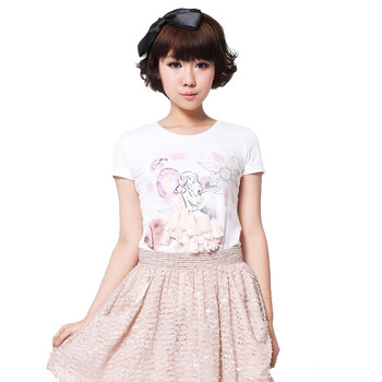Basic House 百家好 夏装 卡通图案圆领短袖女士T恤HLTS320Z 白色 165/68A/L