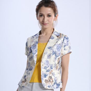 赛斯特 SISTER 2012春夏新款优雅兰花半袖翻领西服上衣 Q0316 蓝色 CXXL
