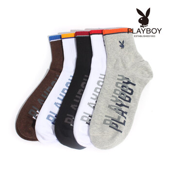 PLAYBOY 花花公子 撞色精梳棉弹性男士吸湿透气运动中筒袜2194 5双装（颜色随机） 混色 均码