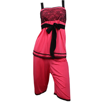 伊维雅/jemis 新夏美梦撞色蕾丝莱卡棉舒适女士睡衣女式家居服套装j11043 石榴红 L