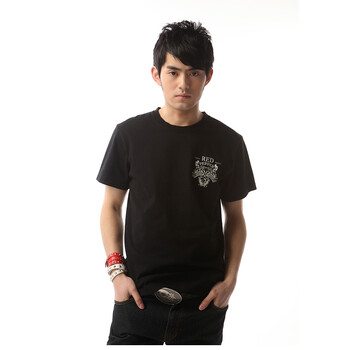 REDPEPPER时尚休闲圆领全棉暗黑刺绣骷髅男式T恤 黑色 2XL