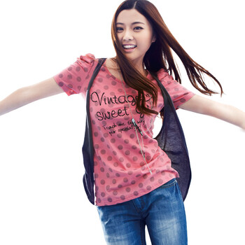 彬伊奴bindwood夏季新款女装韩版时尚波点纯棉圆领两件套T恤2281615 粉红 XXL