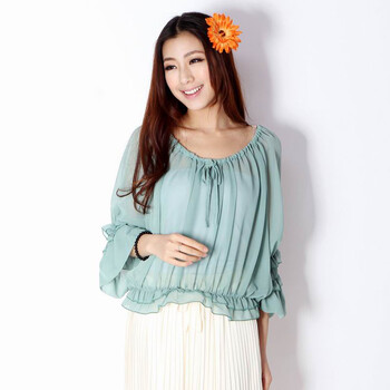 SHOPING PLAN 2012夏装大码女装 灯笼袖宽松雪纺衫 29004 浅绿色 F