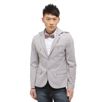 Jack Jones/杰克琼斯 西服 格纹连帽两粒扣休闲西服I(灰格)|212208004109 195/112A/XXXL