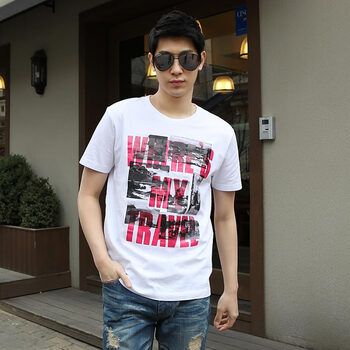 AMH 韩国2012夏装新款男装圆领印花短袖T恤NS2048 白色 XL