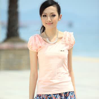 特尚莱菲 2012夏装新品日韩风女款修身圆领短袖T恤MYL913 粉红 均码