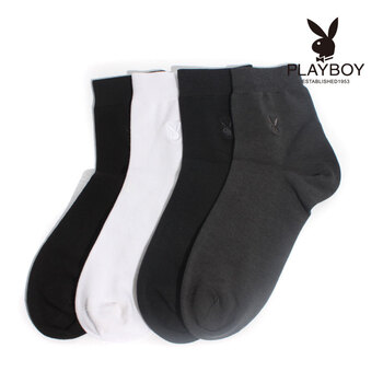 PLAYBOY 花花公子男士牛奶纤维吸湿排汗商务绅士中统筒男袜子2105 深灰 均码