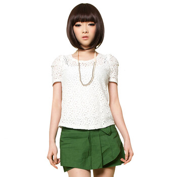 Basic House 百家好 夏装 女款镂空碎花两件套T恤HLTS326L 白色 165/68A/L