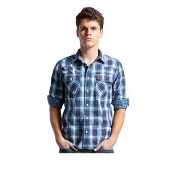 七匹狼SWJEANS男装 格形长袖休闲衬衫171220502200 紫蓝 56A 185/100 XXL