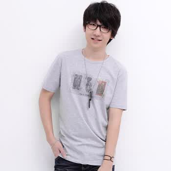 AMH 韩国2012夏装新款男士装韩版短袖印花T恤OJ2040 灰色 XL
