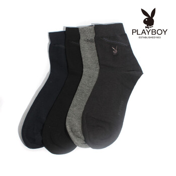 PLAYBOY 花花公子时尚简约男士竹纤维纯棉商务短筒袜吸湿排汗防臭2127 黑灰 均码