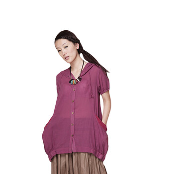茵曼INMAN 正品2012 女装纯棉短袖衬衫 B10048 红灰格 XL