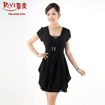 如奕正品 2012新 夏 修身时尚雪纺连衣裙 米色 XL