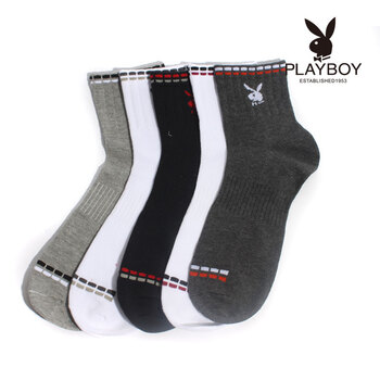 PLAYBOY 花花公子 男式棉袜可爱兔头织花吸湿排汗短筒男士袜子1099 黑色 均码