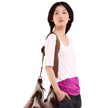 茵曼INMAN2012夏装新款撞色拼接双色纯棉女T恤H822022565 象牙白 M