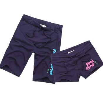 【FEEL MIND】贴布风格抽绳短裤情侣装（蓝色）套餐搭配 -14 蓝 男L+女L