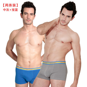 南极人 男士棉莱卡平角内裤/三角内裤【2条装】NQ2074/NQ2075 平角中灰+宝蓝 XXXL(180/105)