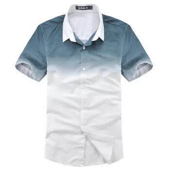 ruaye 新款夏装渐变色时尚休闲修身男式短袖衬衣衫R22C01 绿色 XXL/185