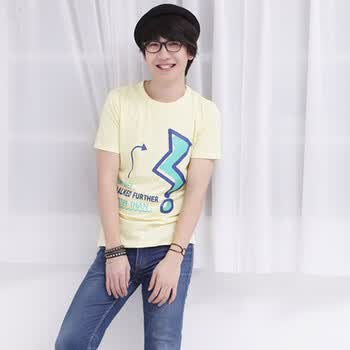 AMH 韩国2012新款夏装男装韩版圆领短袖印花T恤NR2035 黄色 XL