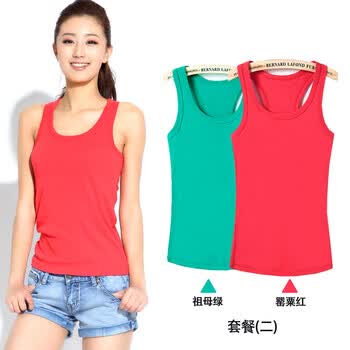 cuteway2012夏装新品净色女士短袖无袖T恤工字背心