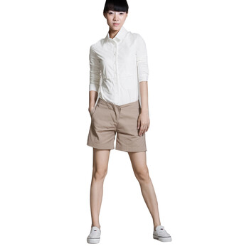 艾米 AMII 纯色拼接修身显瘦长袖女士衬衣衬衫 C3NC4052102 白色 L'