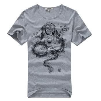 佐肯EingeZogen经典民族风龙印花T恤YT12013C089 灰色 XXL