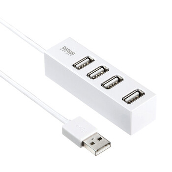 日本SANWA SUPPLY USB-HUB253W 带磁铁可悬挂的高速4口USB2.0集线器 随心放置 支持Window7 白