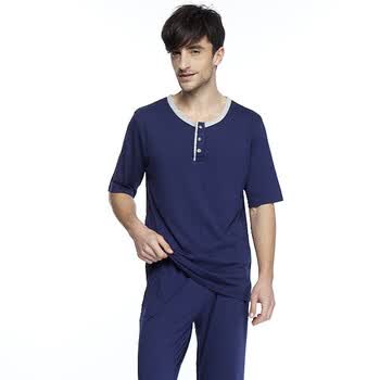 雪竹短袖长裤睡衣套装家居服男套（莫代尔+棉）M8003 藏青 XXXL