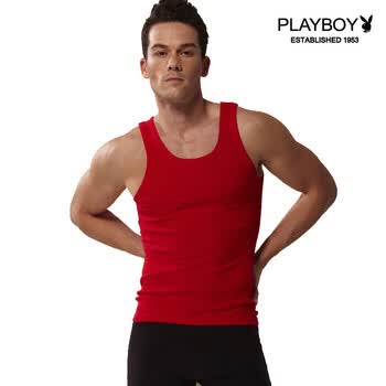 PLAYBOY 花花公子 男士纯色全棉夏季运动休闲基础打底背心7119 红色 XXXL