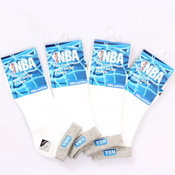 NBA精梳棉男士运动船袜A237白色提花4双装 尺码26-28cm