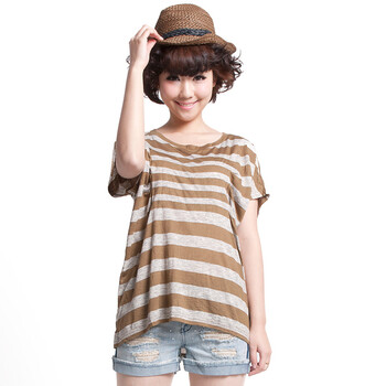 Basic House 百家好夏装 韩版女式条纹T恤HLTS325P 红色 165/68A/L