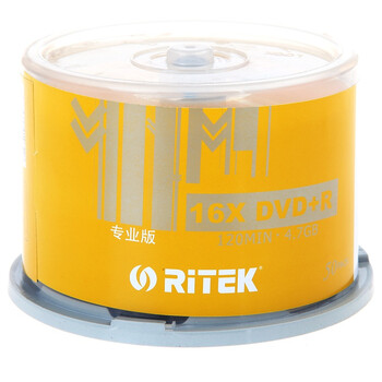 铼德（Ritek）DVD+R 16X 4.7G 专业版系列  桶装50片 刻录盘