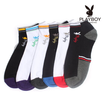 PLAYBOY 花花公子 精梳纯棉时尚撞色休闲运动袜男短筒袜子2179 6双装（颜色随机） 混色 均码