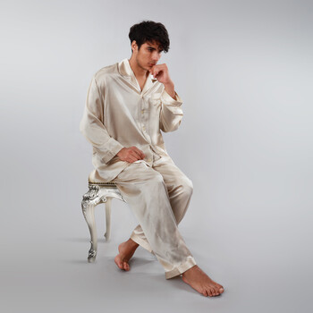奔仙benxian 2012夏季100%桑蚕丝男式素色真丝睡衣套时尚家居服 120002 78809 175